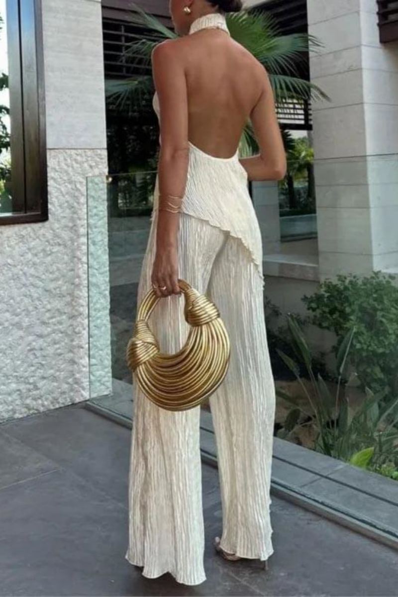 Fabiana® | Sleeveless Halter Top With High Waist, Casual Wide Leg Pants Suit