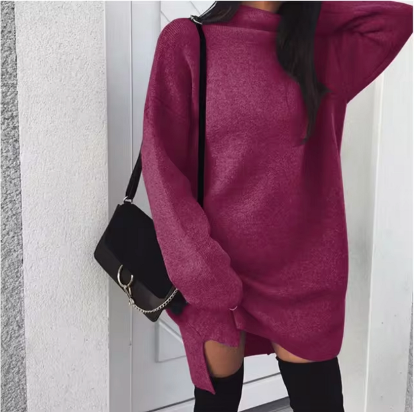 Maricarmen | Loose-fitting knitted dress with a turn-down collar