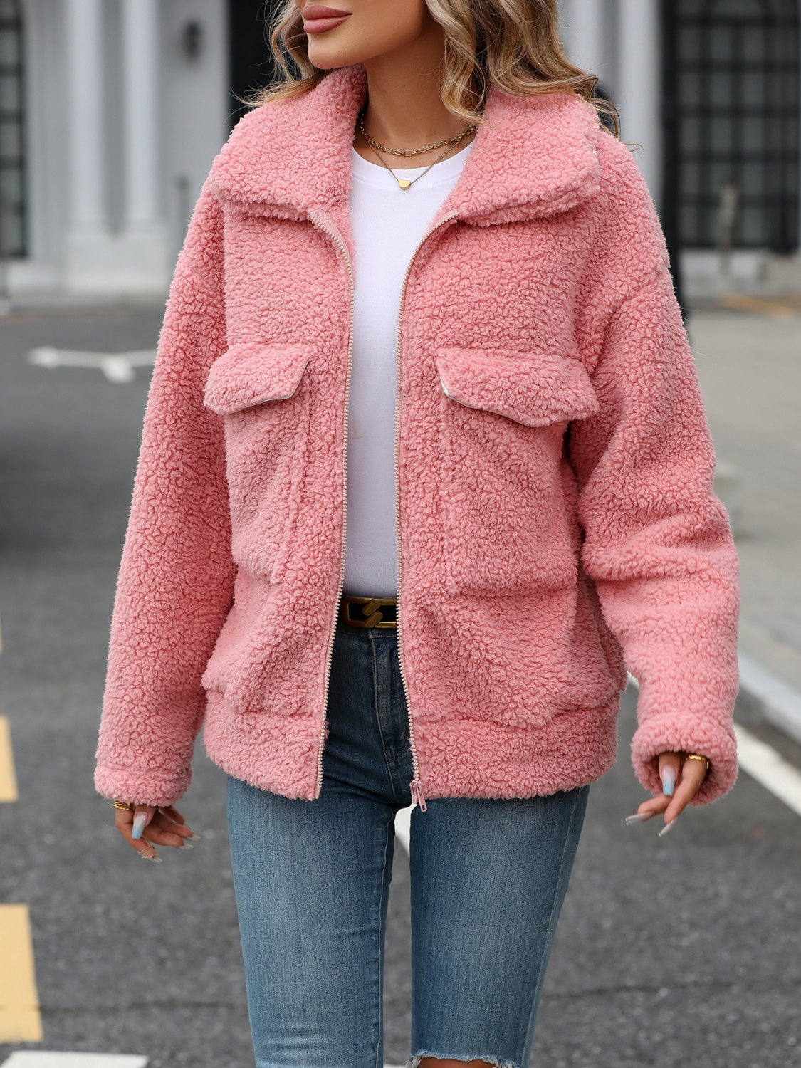 Simona | Long-sleeved plush zip-up jacket