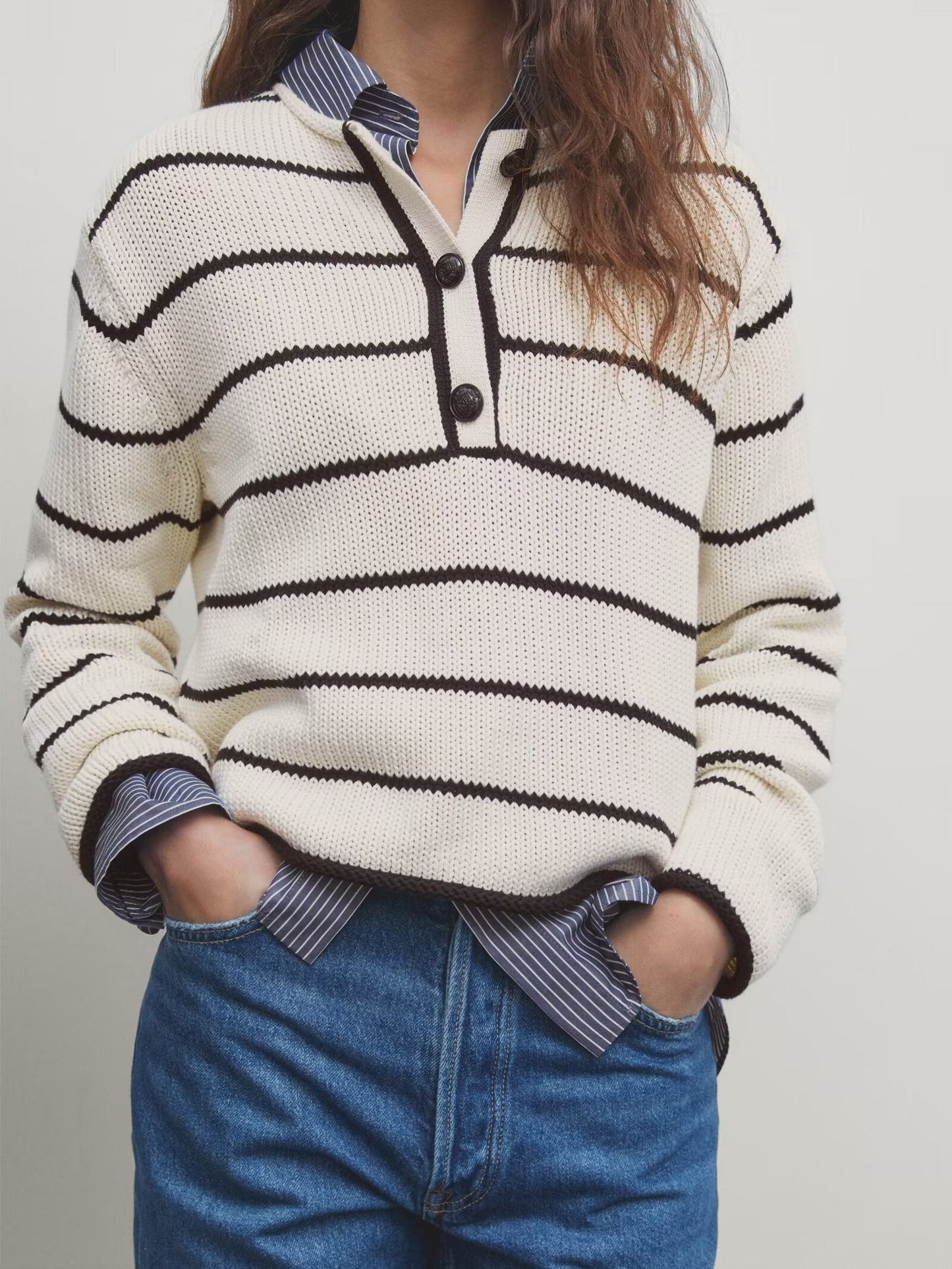 Luz | Striped knitted polo sweater for women