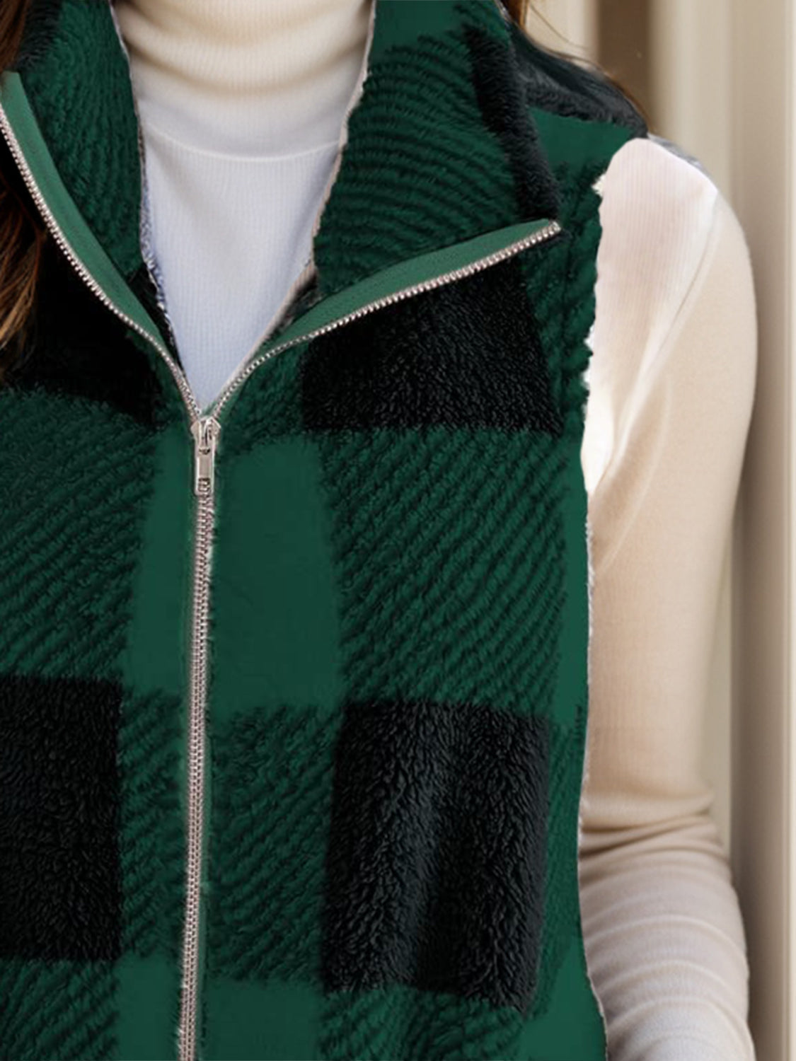 Anja | Full size checked vest coat with pockets