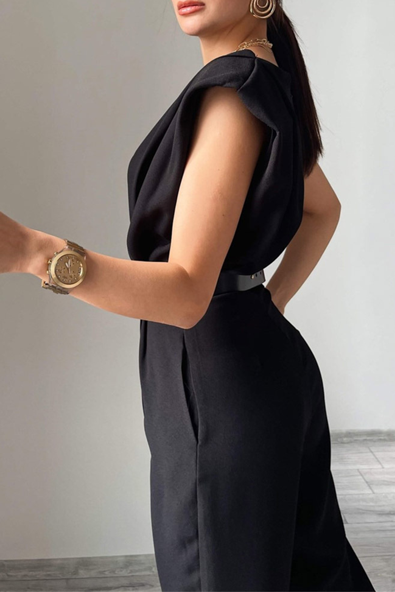 Gertrudis | Street Solid Patchwork Scoop Neck Regular Fit Jumpsuits