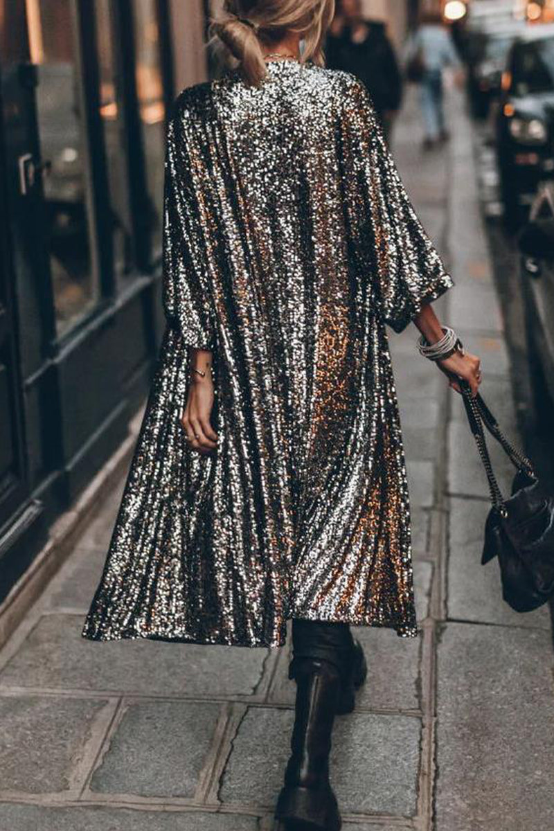 Maribel | Casual street solid sequin sequin scoop neck outerwear