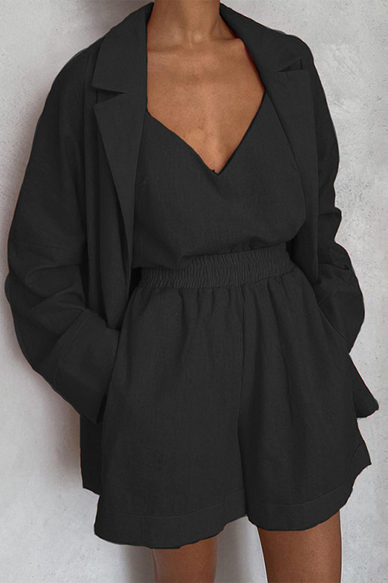 Mariola | Casual solid color bag with turn-down collar, long sleeves, three pieces