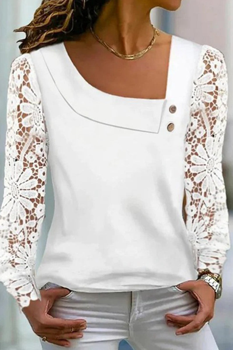 Miriam | Cute, elegant tops made from solid colored lace with a slanted collar