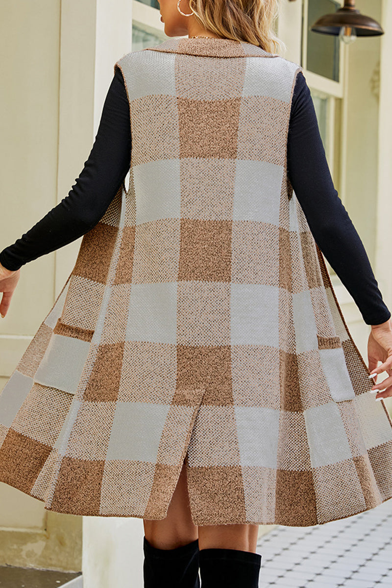 Simona | Elegant tops with checked patchwork pocket turn-down collar