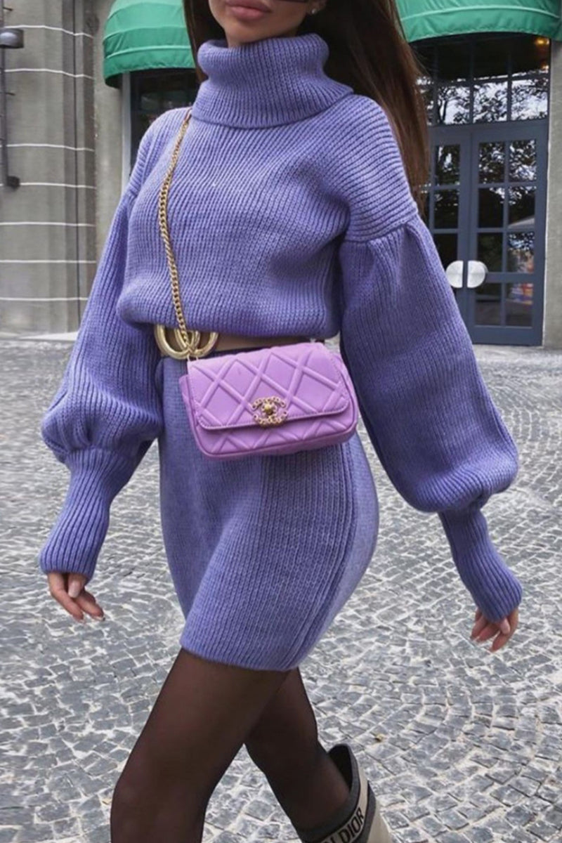 Zenaida | Casual, simple, solid patchwork turtleneck sweaters with long sleeves
