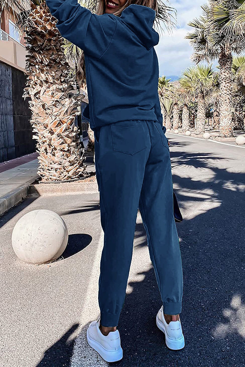 Beatriz | Casual solid patchwork hooded collar long sleeve two piece