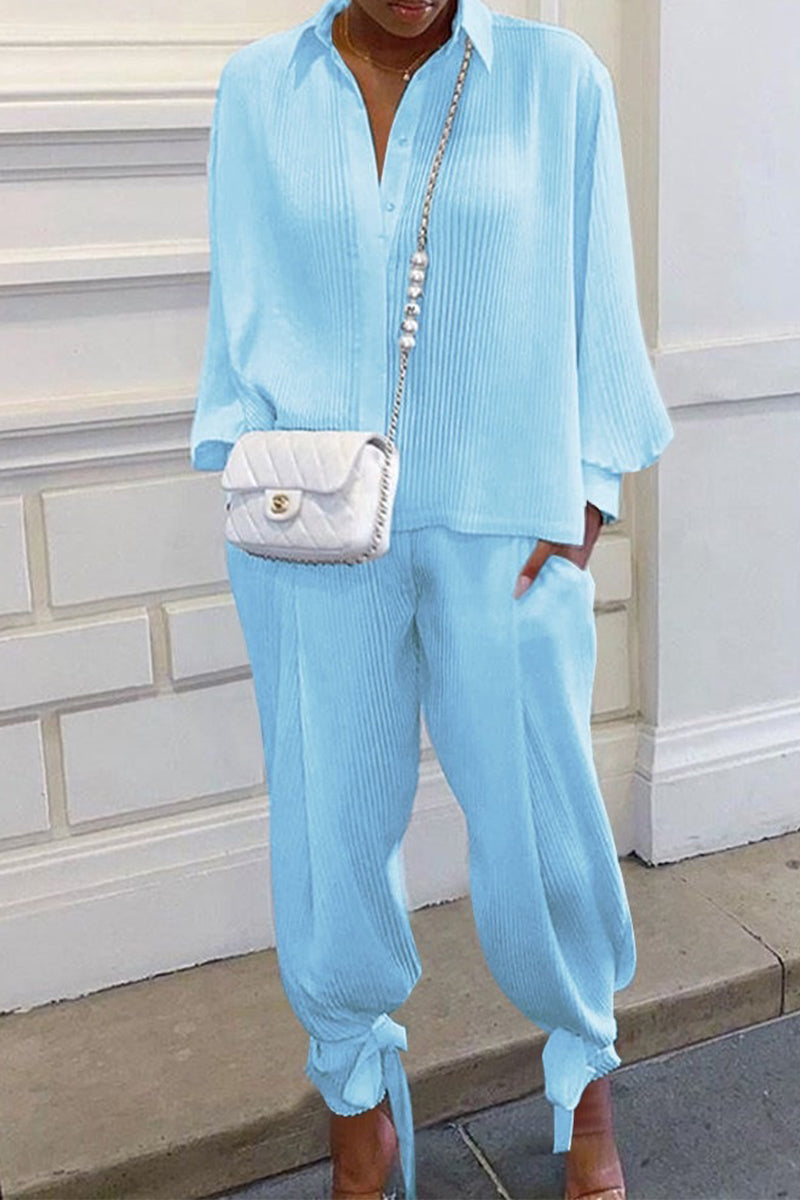 Elda® | Elegant Long-Sleeved Ribbed Polo And Trouser Set
