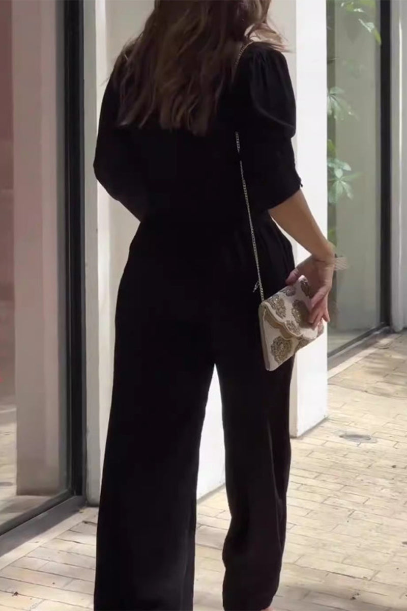 Luz Maria | Casual Street Solid Pocket Turndown Collar Long Sleeve Two Piece Suit