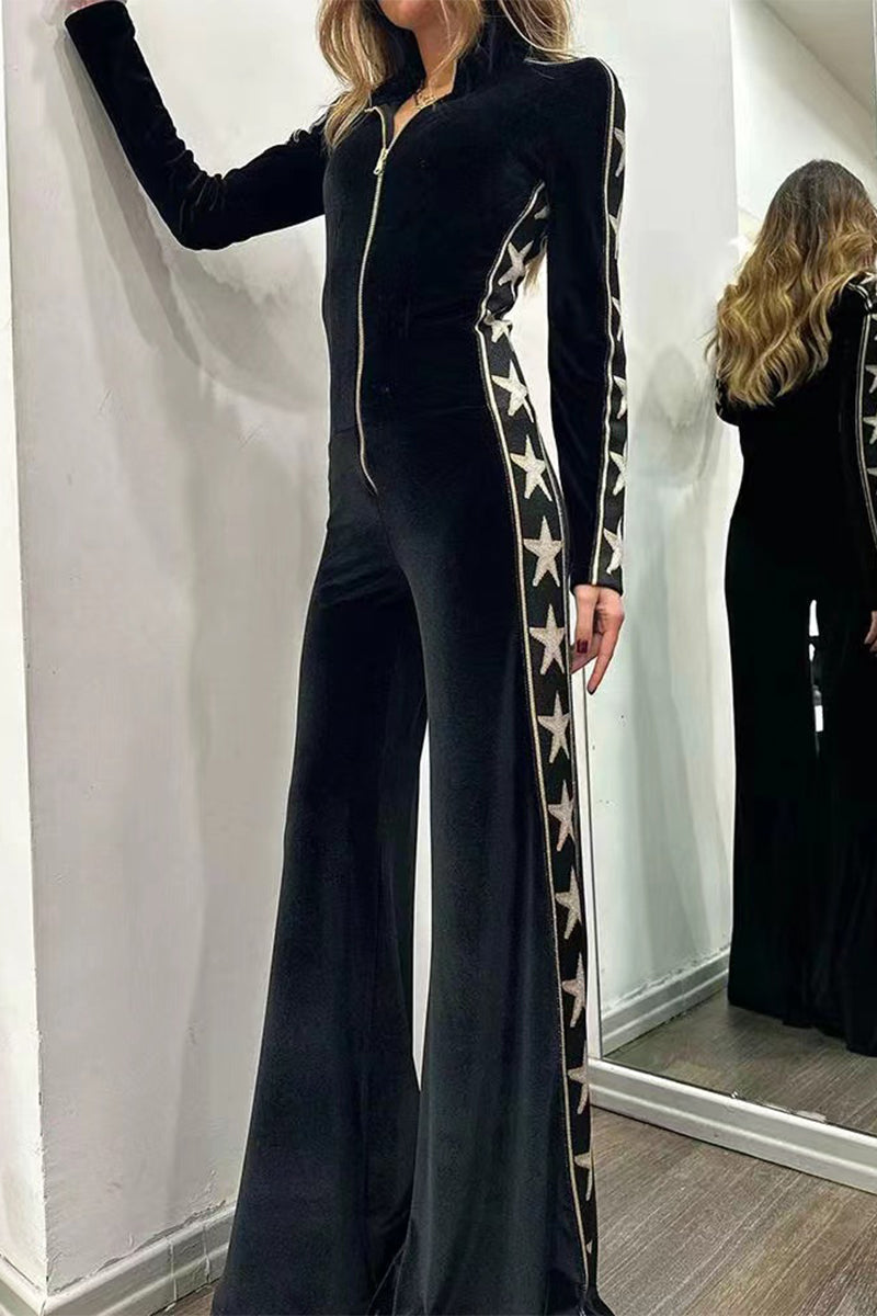 Marina | Casual Solid Patchwork Zipper Half Turtleneck Jumpsuits