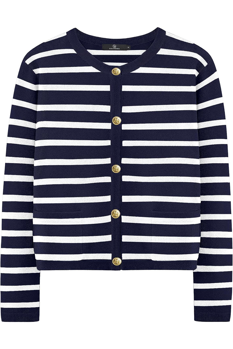 Bodil | Casual everyday outerwear with stripes and buttons and O-neck