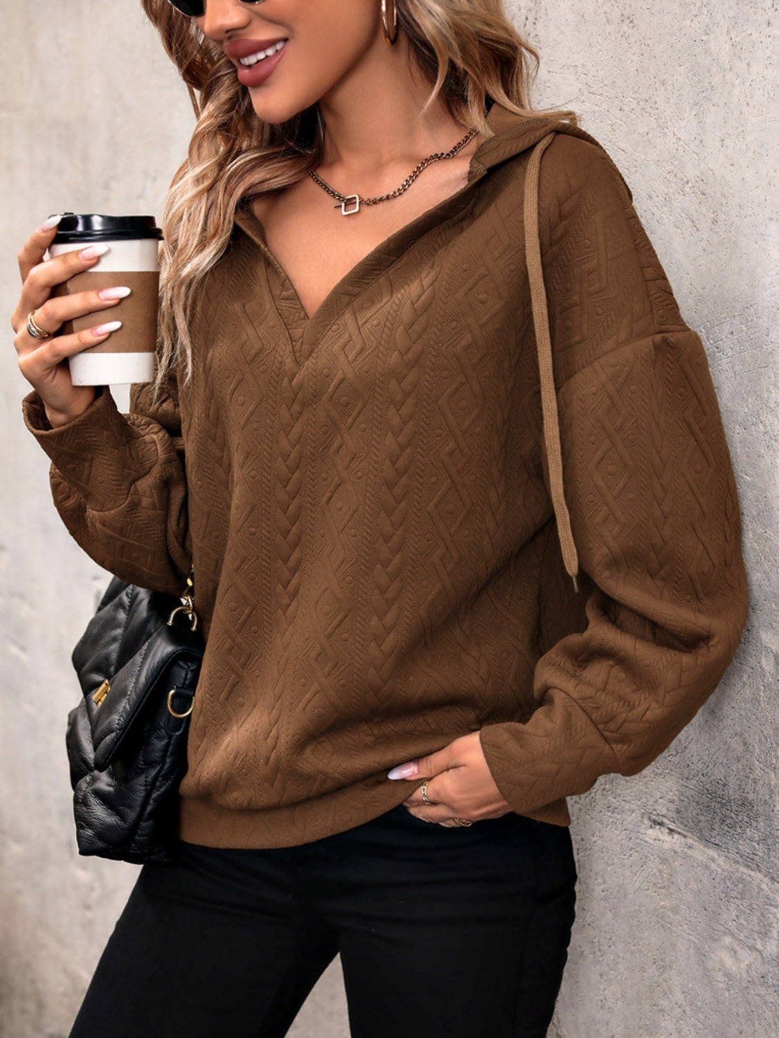 Louise | Long sleeve hoodie with drawstring and dropped shoulders