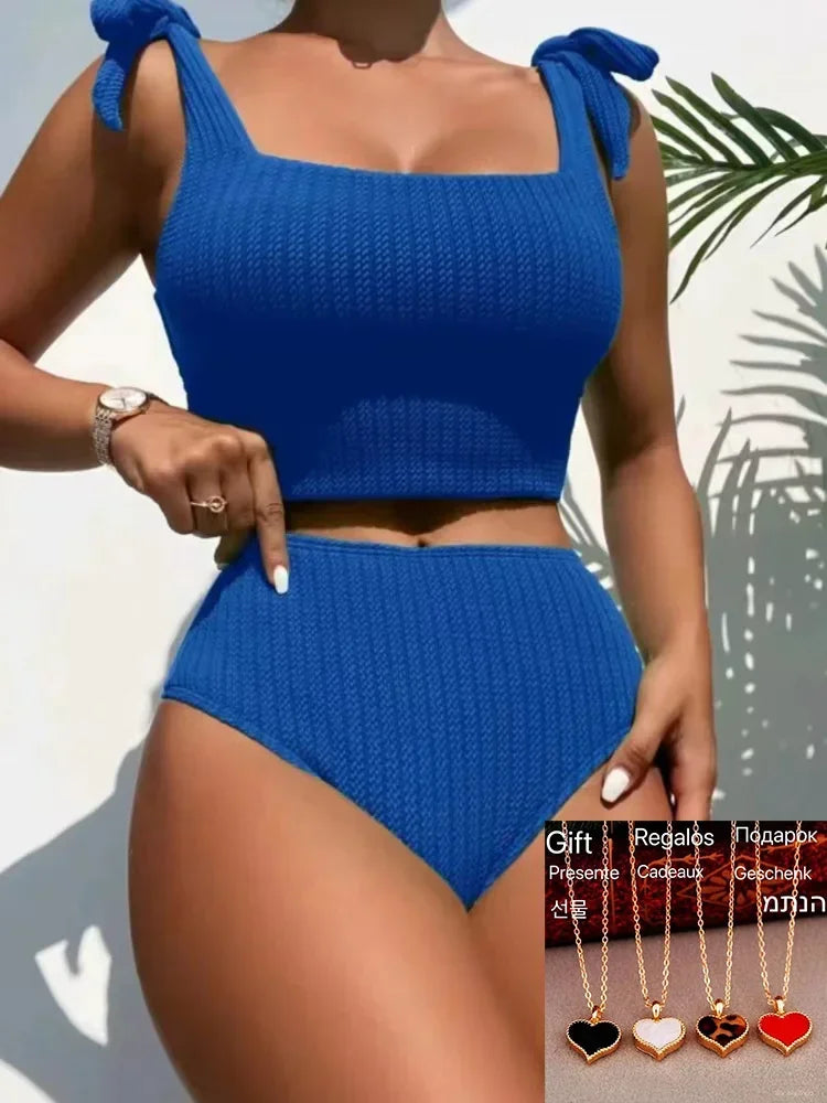 Helena® | High Waisted Ribbed Swimsuit With Bow Belt