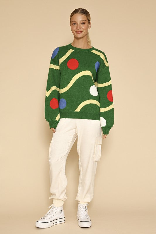 Celine | Knitted sweater with Christmas tree decorations