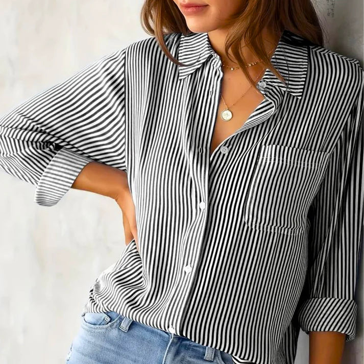 Brylynn® | Striped Long-Sleeved Blouse With Buttons