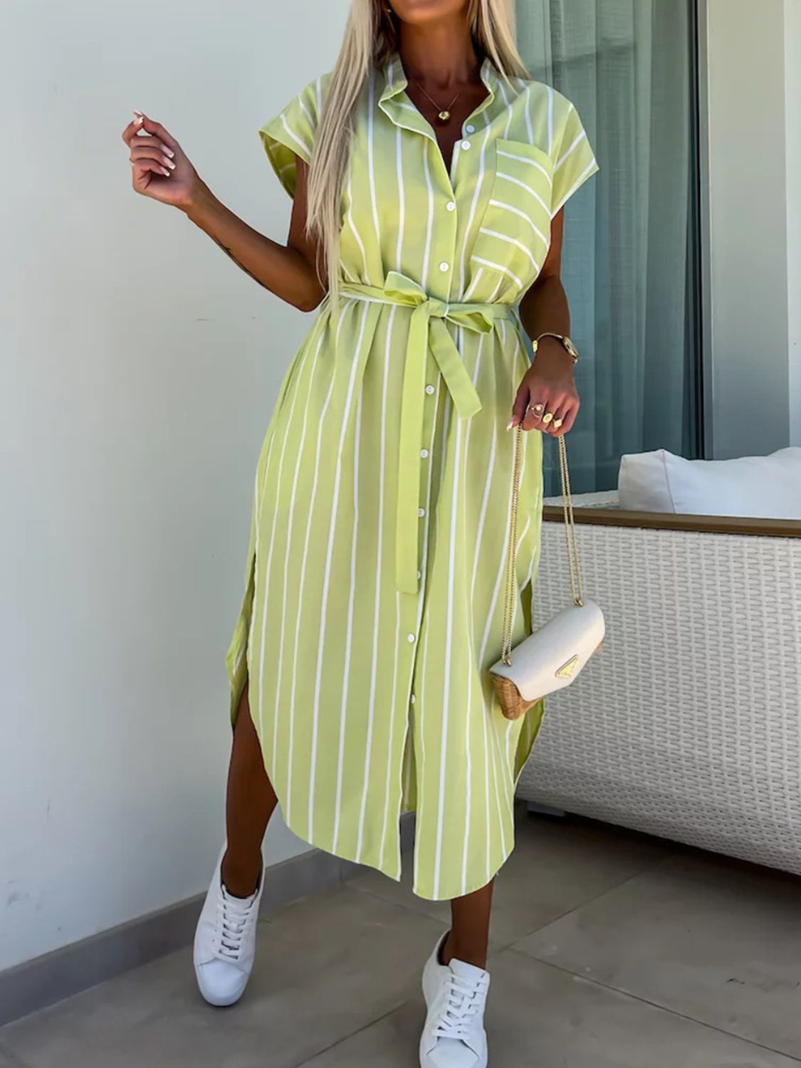 Charlotte® | Elegant Striped Midi Dress With Buttons