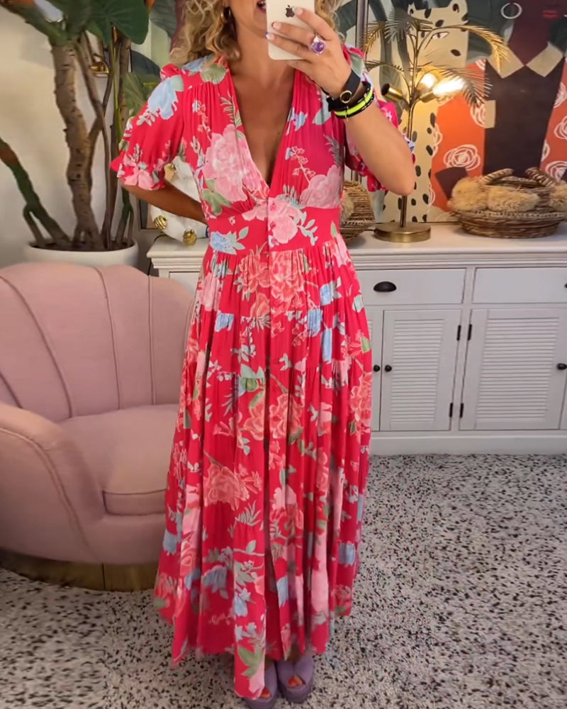 Marina® | Floral Dress A-Line Puff Sleeves