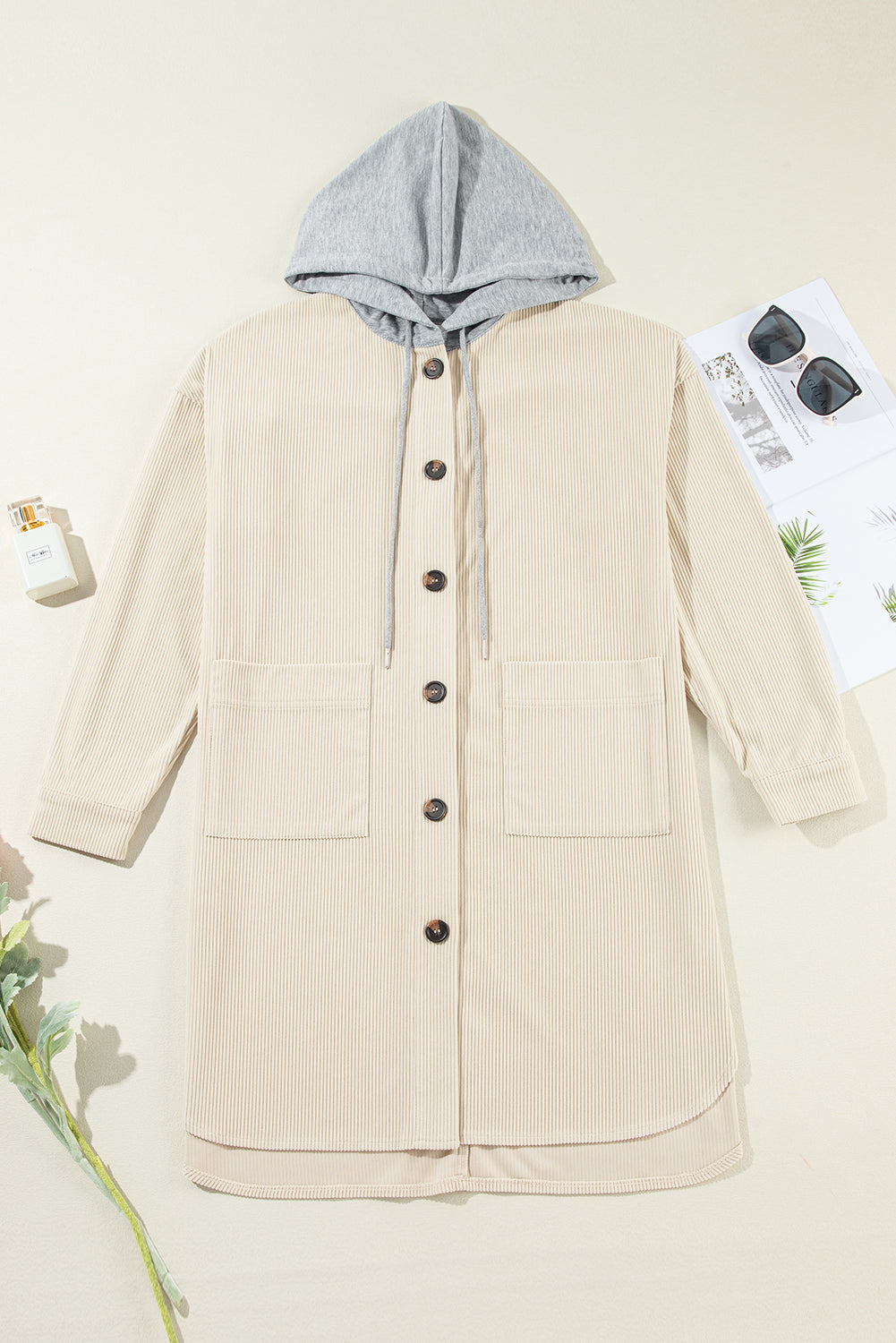 Belinda | Long sleeve hooded jacket with drawstring and buttons