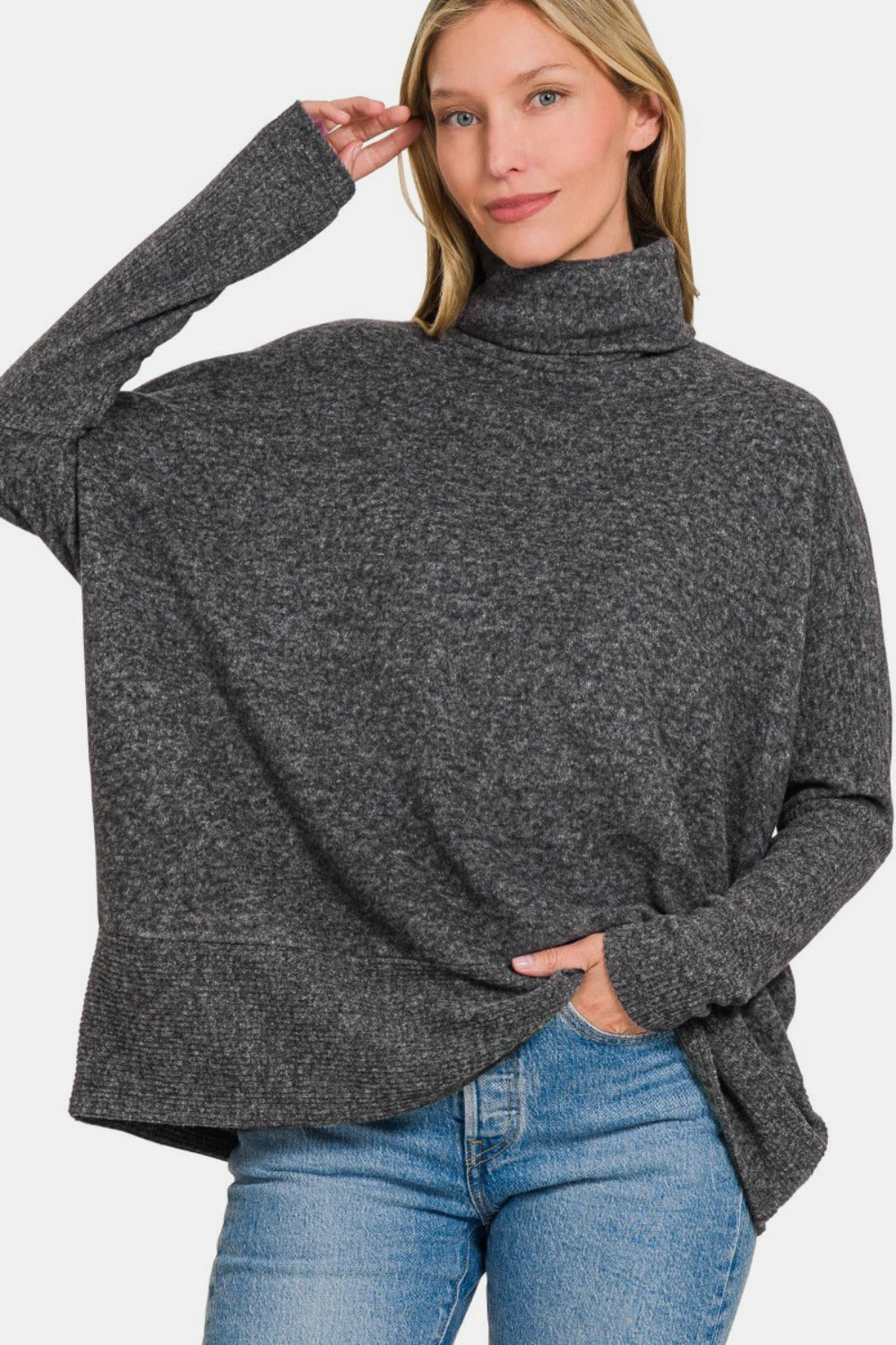 Bianca | Full size Zenana turtleneck sweater in brushed melange from Hacci