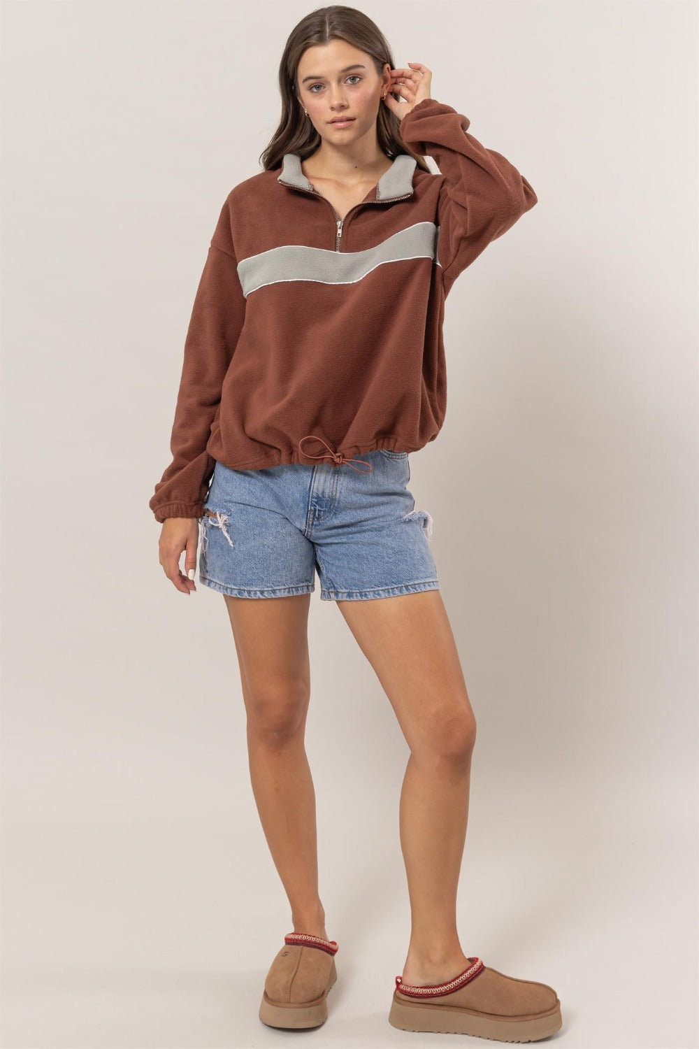 Bruna | Color block fleece half zip sweatshirt