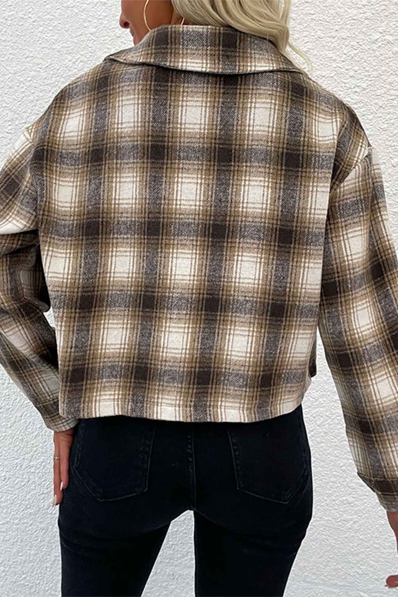 Viola | Khaki lapel check jacket with button placket
