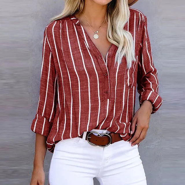 Mayra® | Casual Long Sleeve Striped Blouse