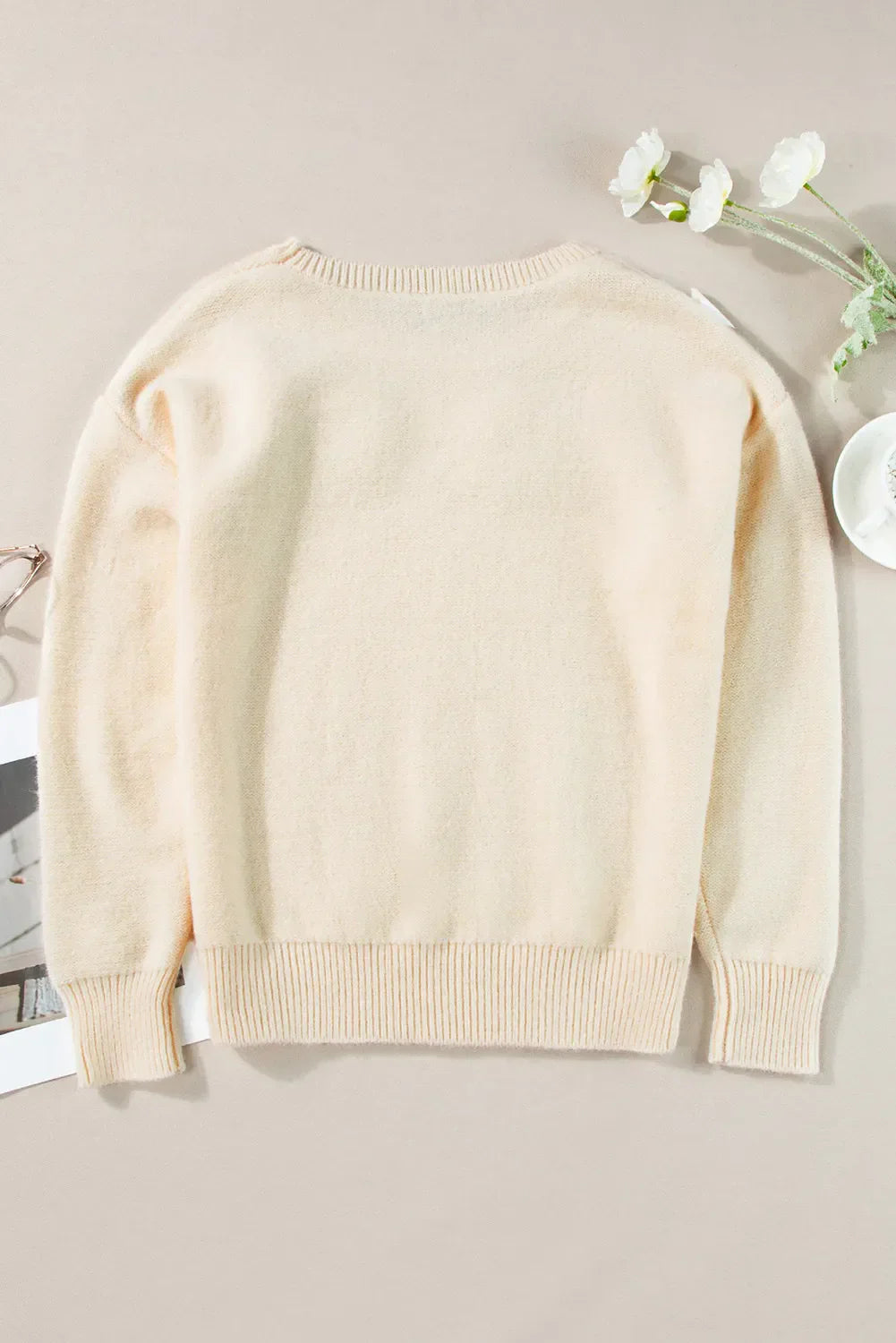 Adele | Oversized long sleeve crochet floral crew neck sweater