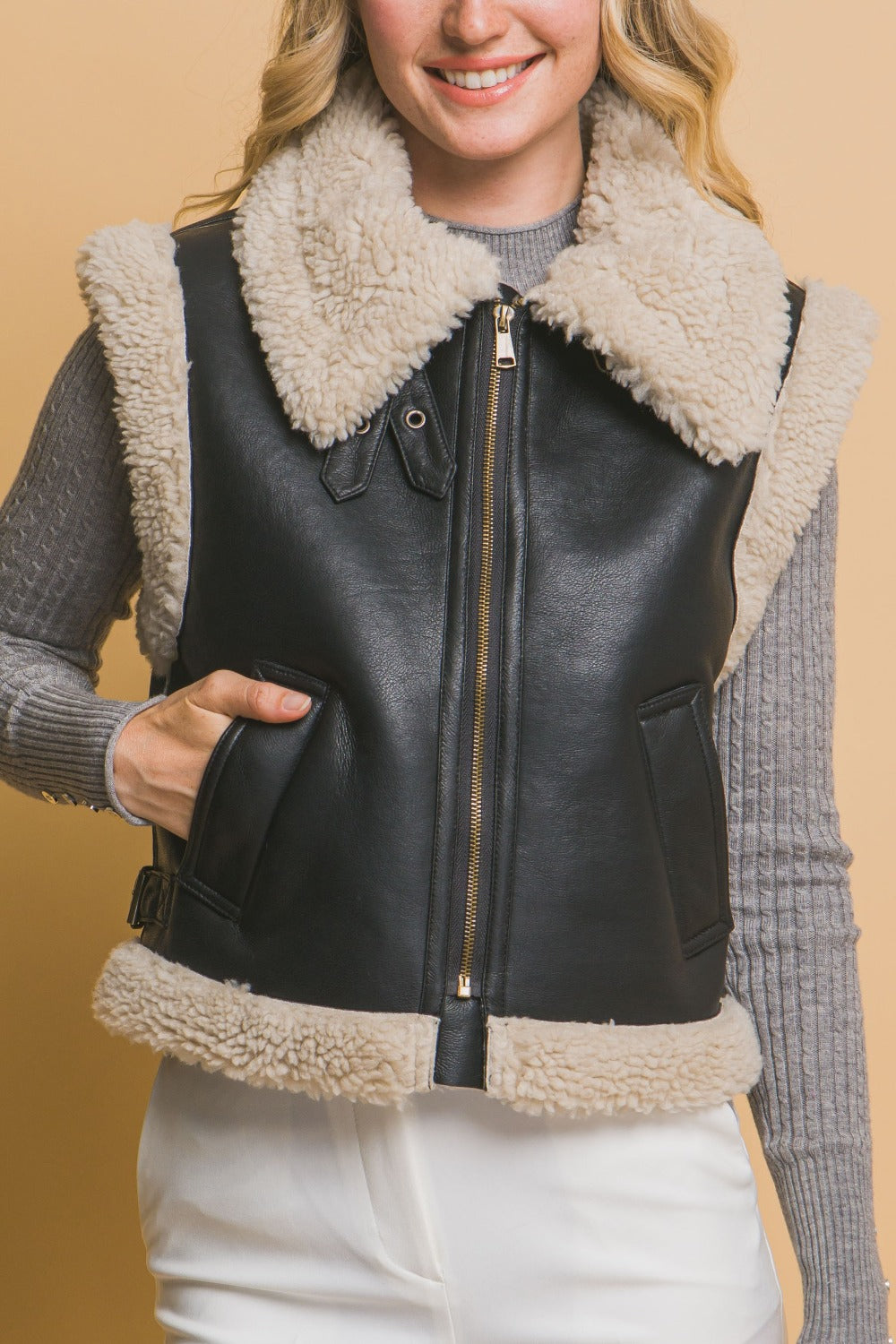 Maribel | Love Tree Sherpa vest with zip and pockets