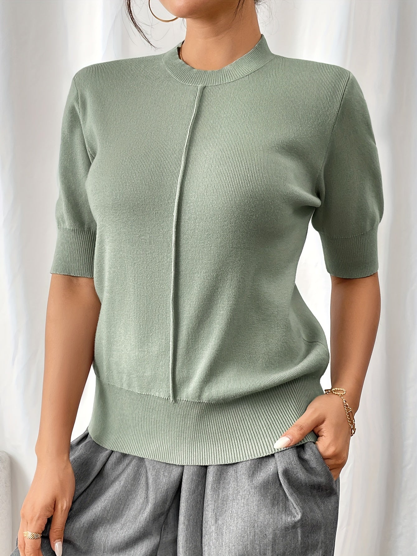 Lena® | Elegant Knit Shirt With Mandarin Collar