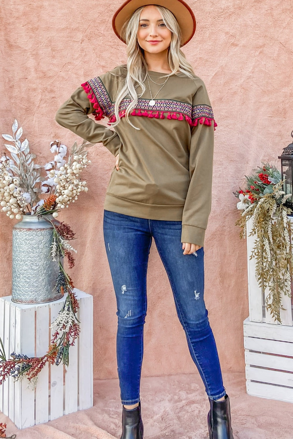 Magda | And the Why ethnic top with ribbon and tassel trim