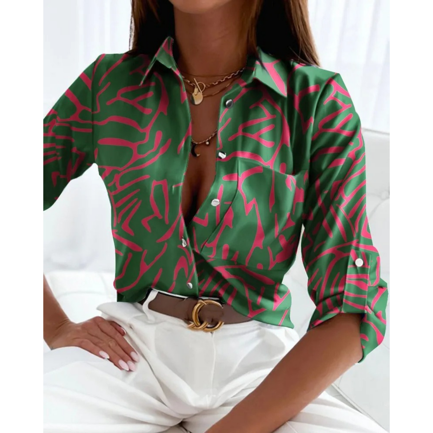 Alice | Elegant women's blouse in business style with a lined print