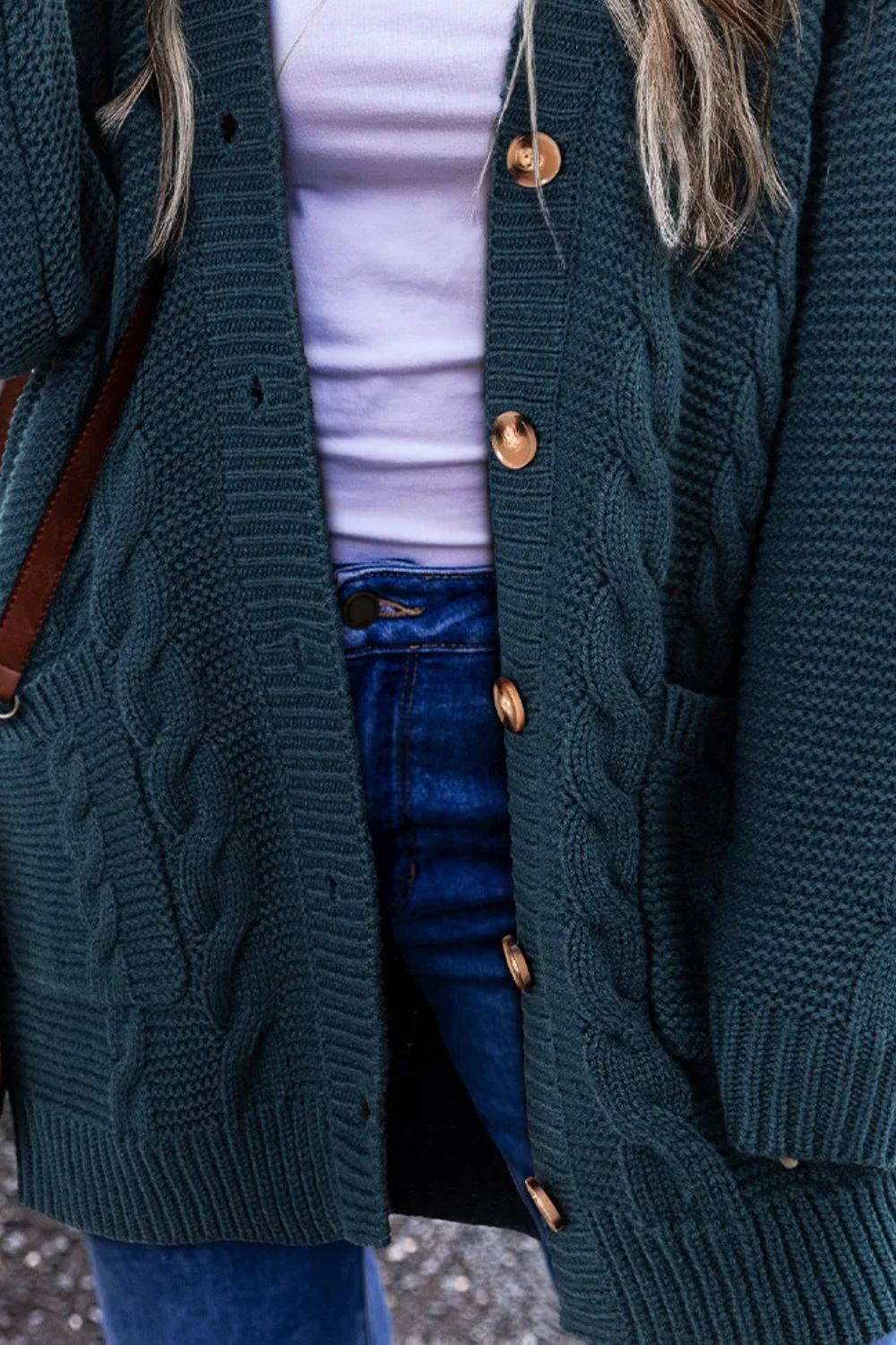 Brigitta | Long sleeve cable knit cardigan with buttons