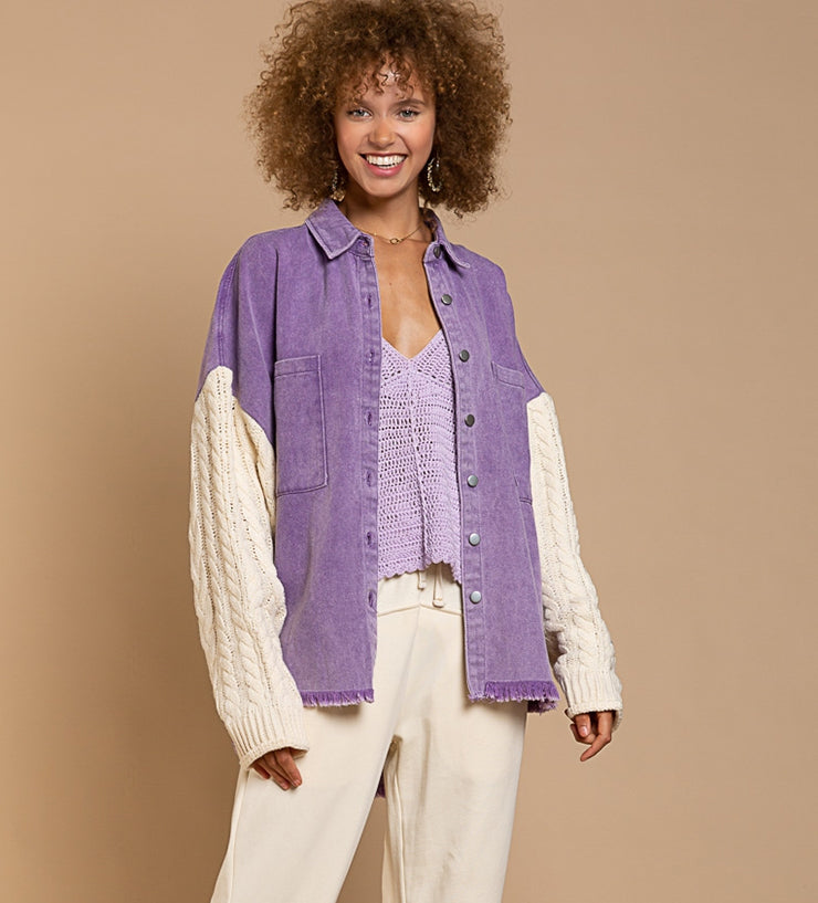 Norma | Women's denim jacket with knitted sleeves