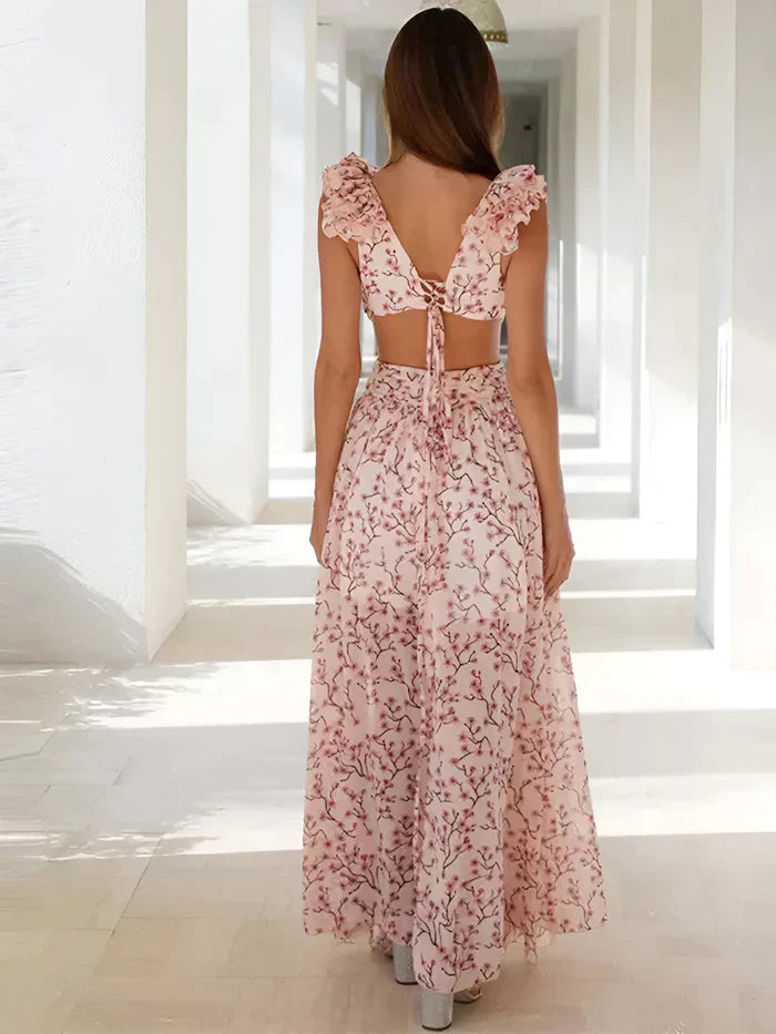 Giuliana® | Long Dress With Ruffled Shoulders