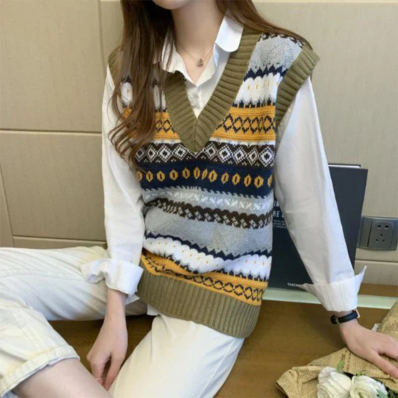 Gudrun | Sleeveless knitted vest with geometric motifs