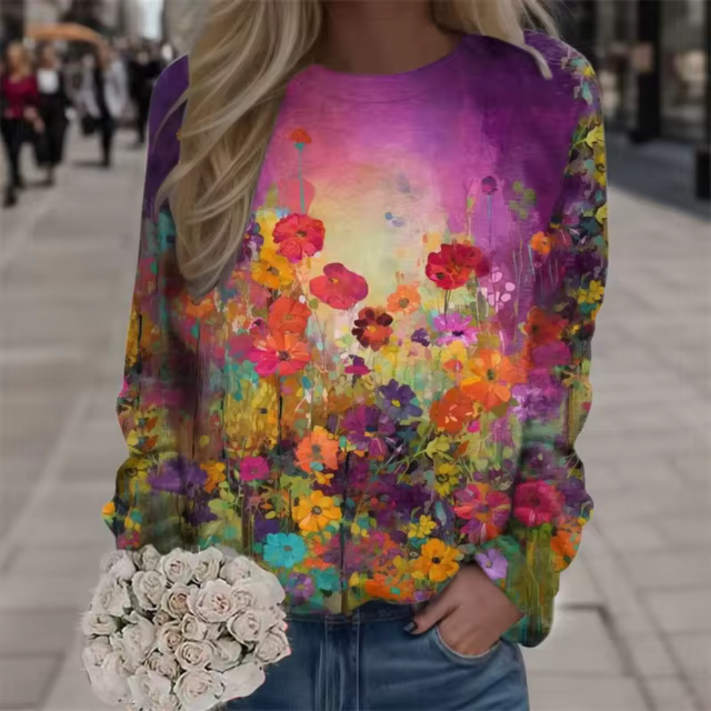 Bieke | Casual, floral long-sleeved shirt