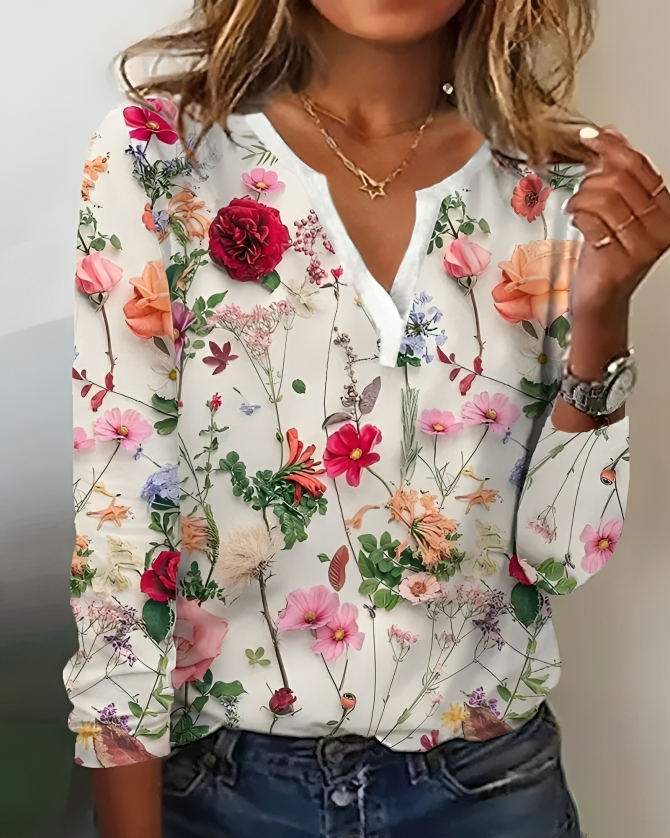 Maria® | Cozy Floral Long Sleeve Blouse