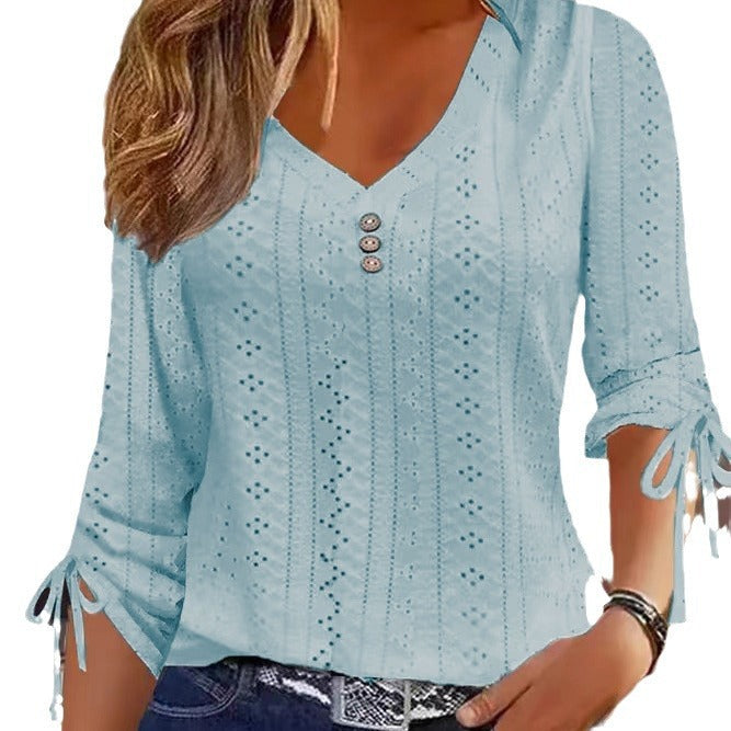 Miriam® | Women'S Blouse Shirt With Timeless Perforated Look And Ruffled Sleeves