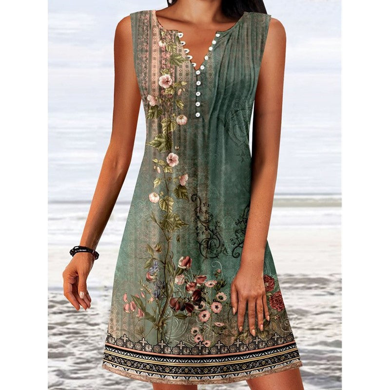 Kristie® | Floral Elegance V-Neck Mini Swim Dress