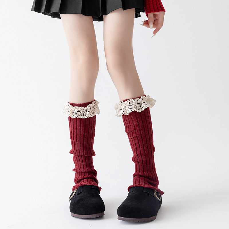 Cotton Ruffled Red Leg Warmers