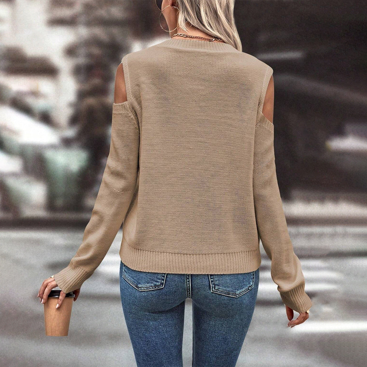 Sage | Women's Cold Shoulder Cable Knit Sweater