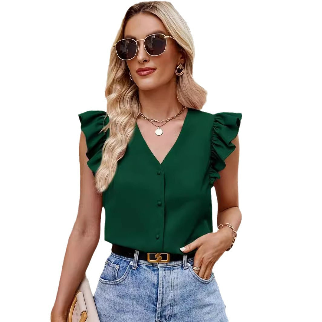 Magdalena® | Women'S Blouse With Flounce Sleeves And V-Neck