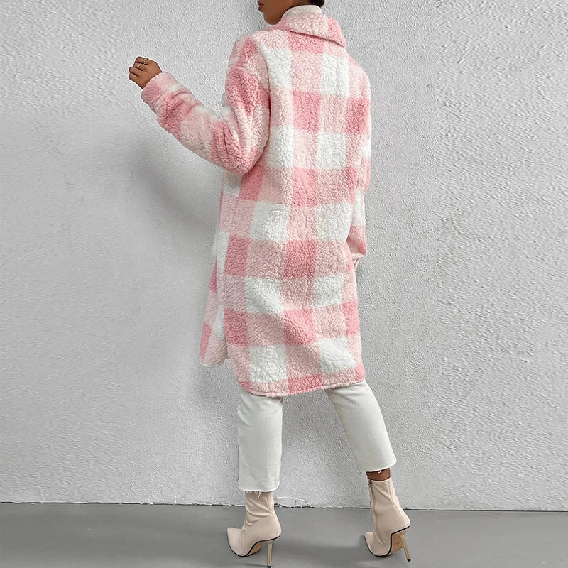 Rita | Long casual checked lambswool jacket for women