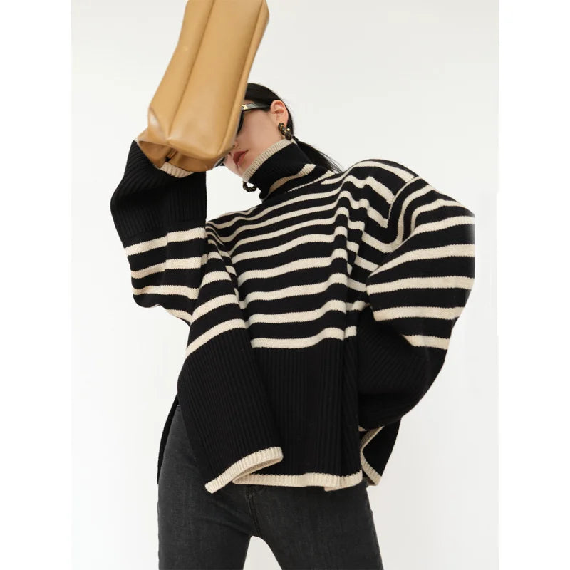 Janet | Striped turtleneck sweater for women