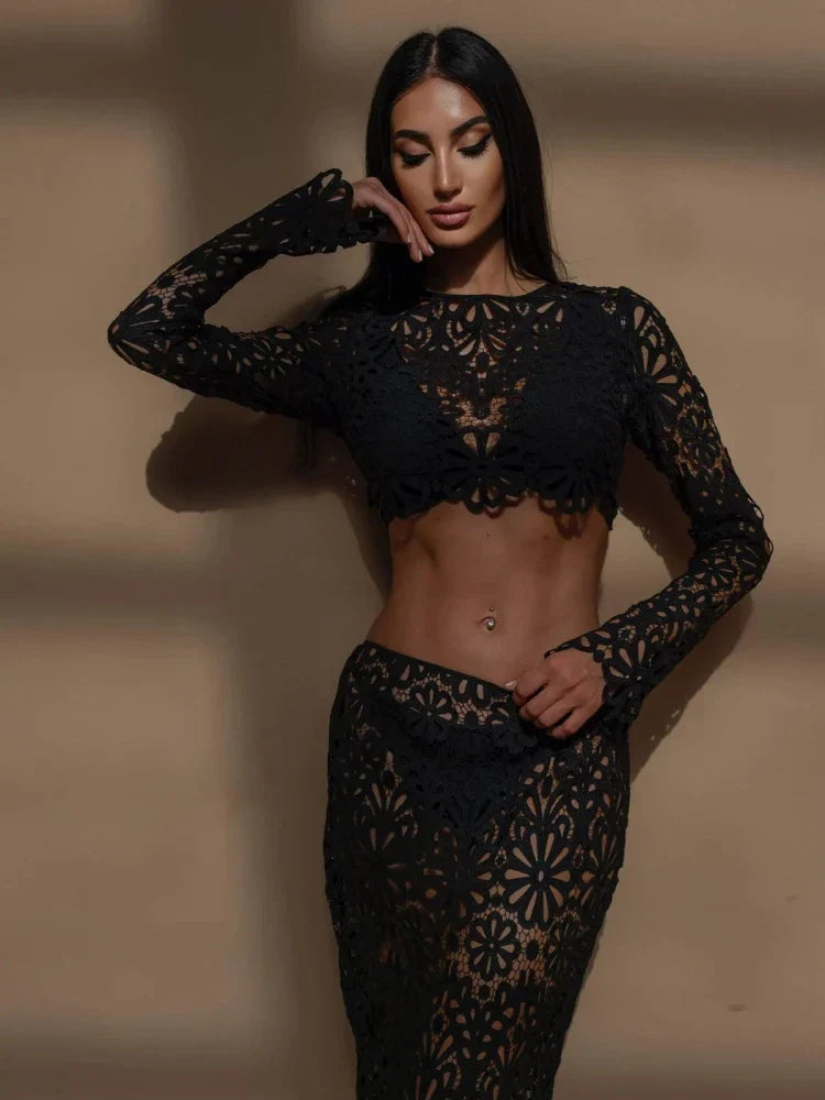 Marcela® | Elegant Beach Set With White Embroidery And Sexy Top
