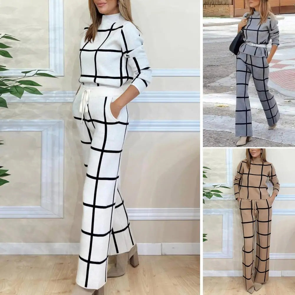 Soledad | Checked long sleeve shirt and high waist wide leg trousers