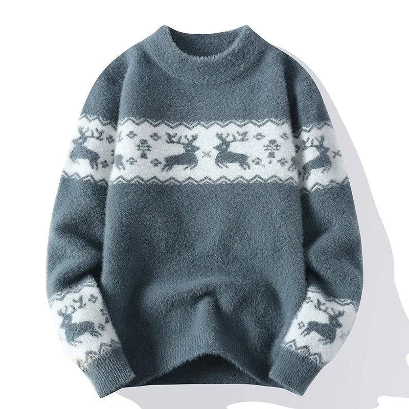 Julieta | Warm knitted sweater with a Christmas deer print for men
