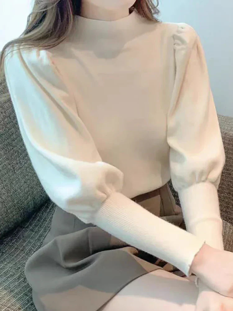 Deborah® | Round Neck Puff Long Sleeve Blouse for Women