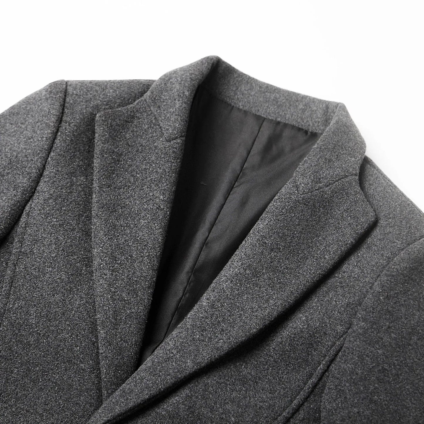 Men’s Long Coat With Notched Lapel and Two-Button Front